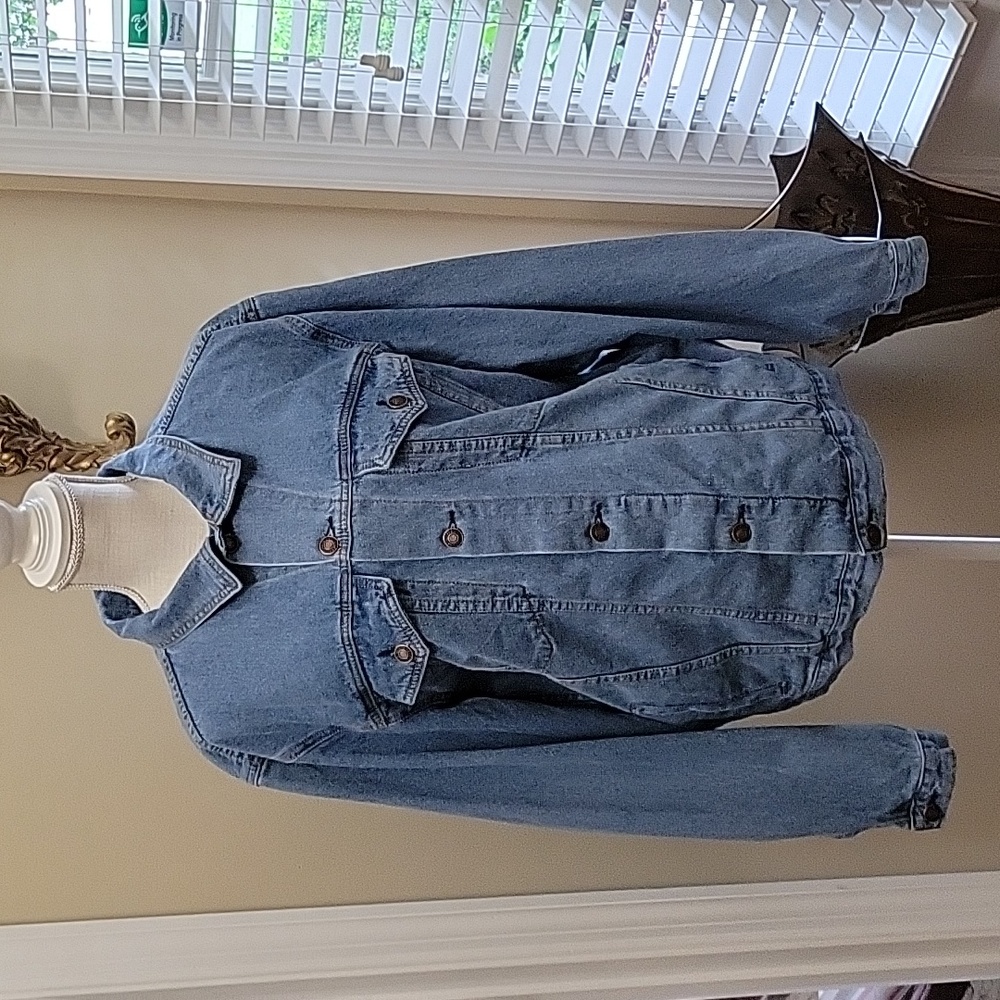 Elia-Cher denim blue jean jacket Boyfriend 4 pockets banded waist Med 8-10 New…